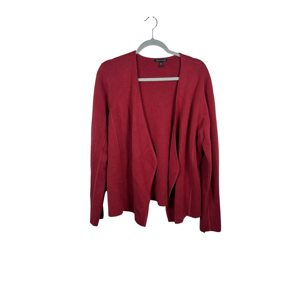 Eileen Fisher Cardigan Womens XL Red Very Good Silk Cotton Open Front Drape